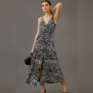 By Anthropologie V-Neck Ruched Front Maxi Dress